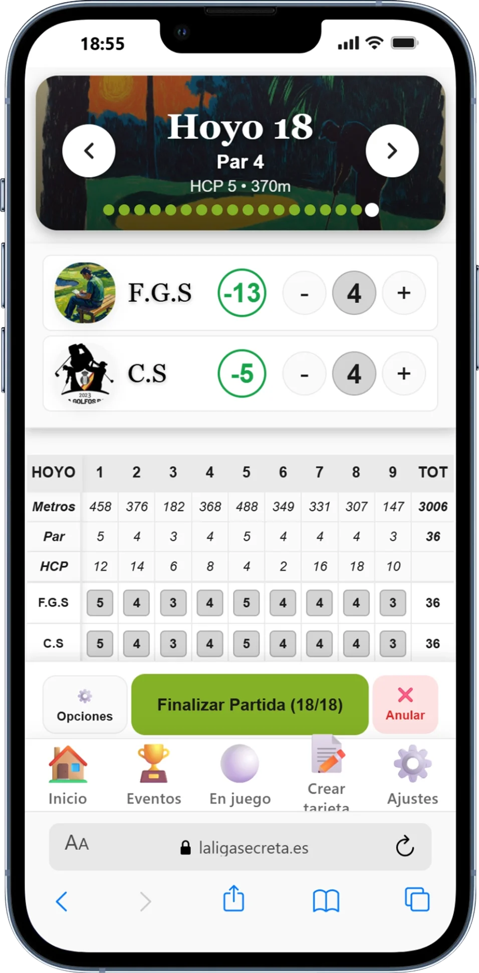 Registro hoyo a hoyo en tiempo real
