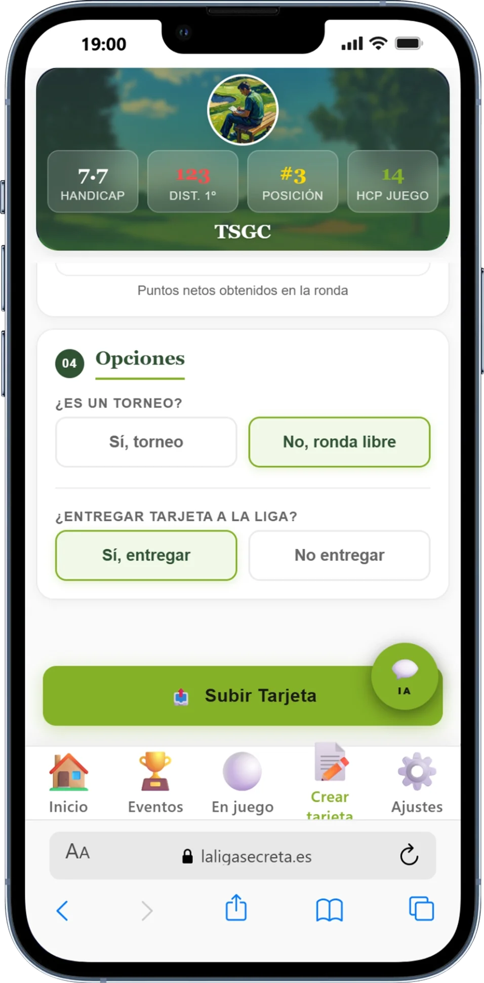 Opciones de entrega: torneo y clasificación