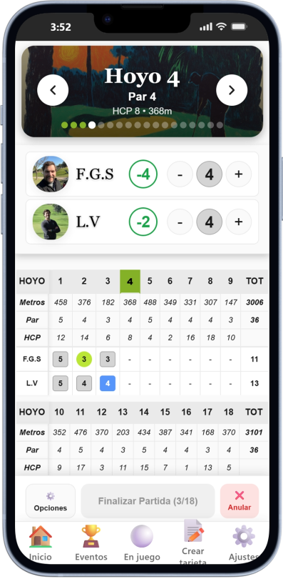 Tarjeta digital hoyo a hoyo